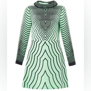 Marc Jacobs. 2014 Runway Radio Waves Print Crepe Dress. Mint/Black. Size 2.